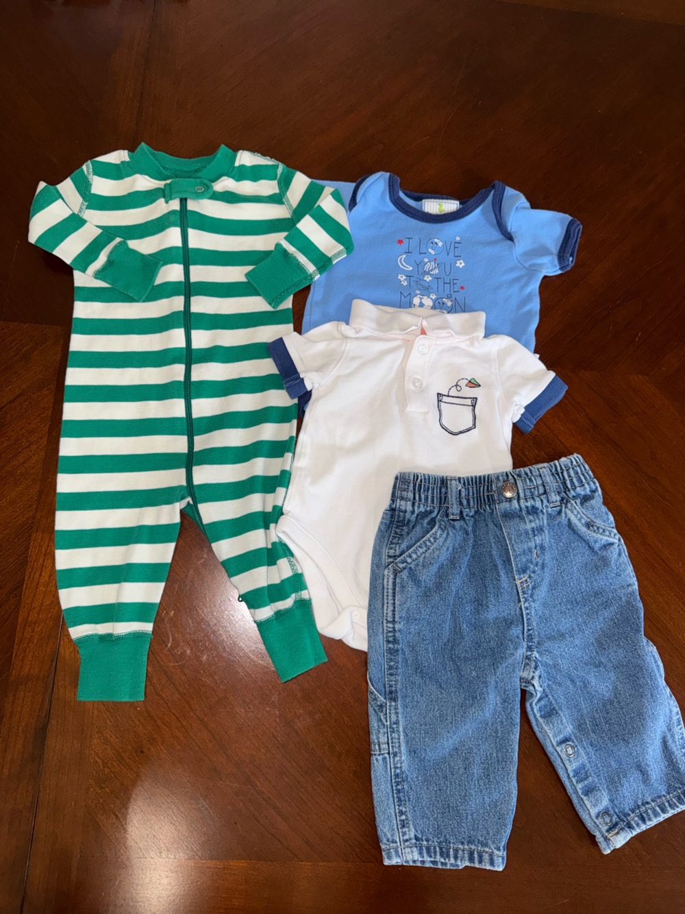 Hanna Andersson Green & White Striped Zip One-Piece sleeper boy bundle